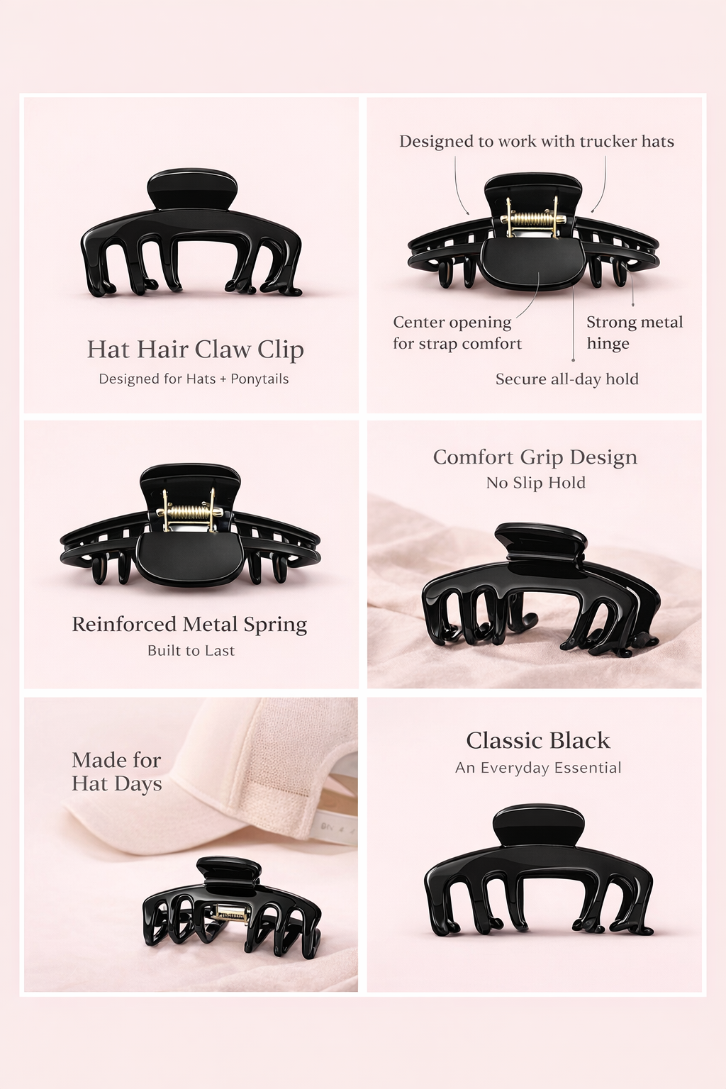 Hat Hair Claw Clip Black