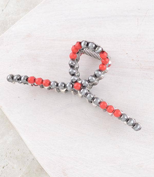 Navajo Coral Pearl Hair Claw Clip
